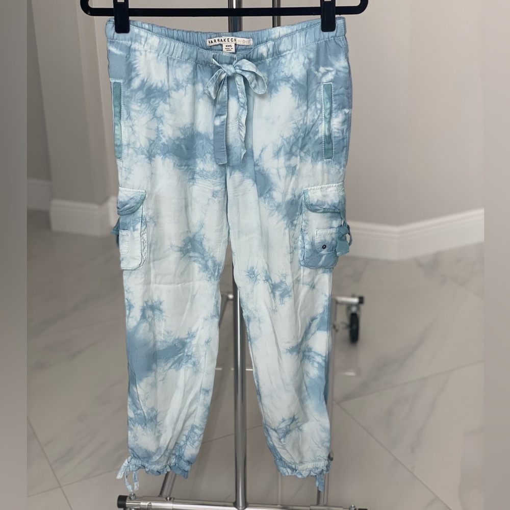Anthropologie Marrakech Kassidy Pants Ankle Cargo Utility XXS Blue Tie-Dye